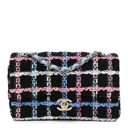 Chanel Tweed Quilted Mini Rectangular Flap Black Pink Blue Ecru 1 of 11
