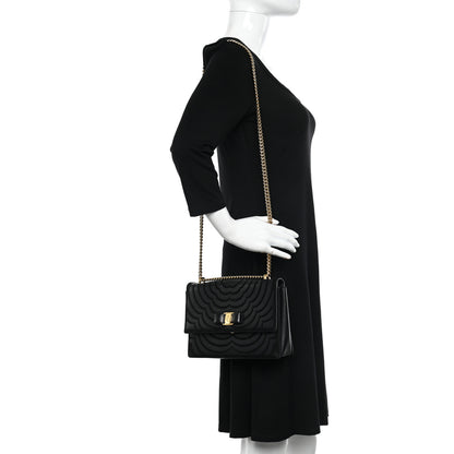Salvatore Ferragamo Calfskin Suede Vara Bow Chain Flap Crossbody Black 2 of 15