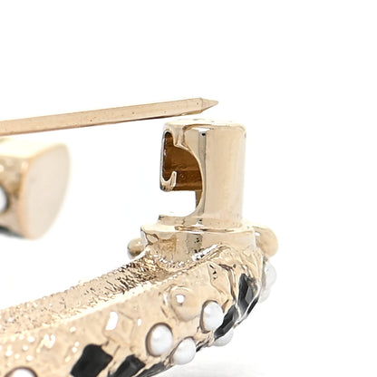 Chanel Pearl Crystal Enamel CC Brooch Black Gold 4 of 5