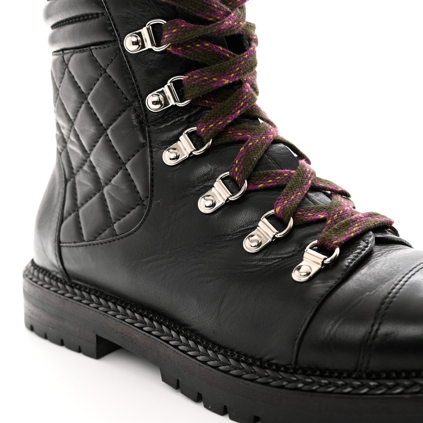 Lambskin Quilted Lace Up Boots 39