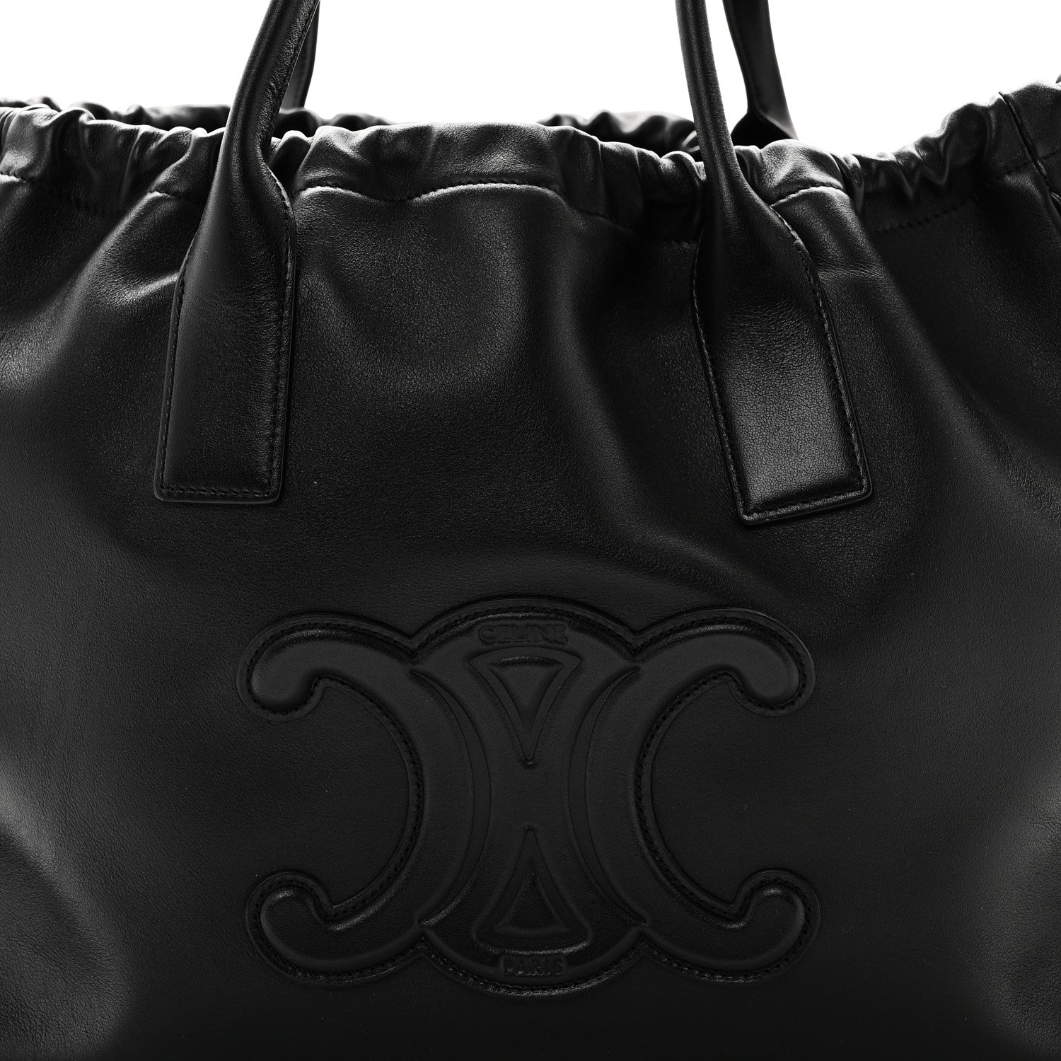 Celine Smooth Calfskin Cuir Triomphe Cabas Drawstring Black 5 of 9