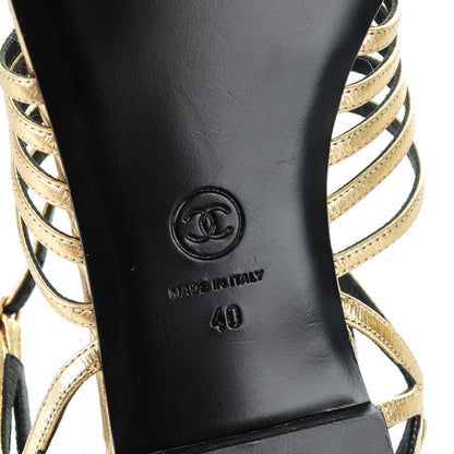 Chanel Crumpled Calfskin Camellia Pearl Thong Sandals 40 Gold 7 of 8
