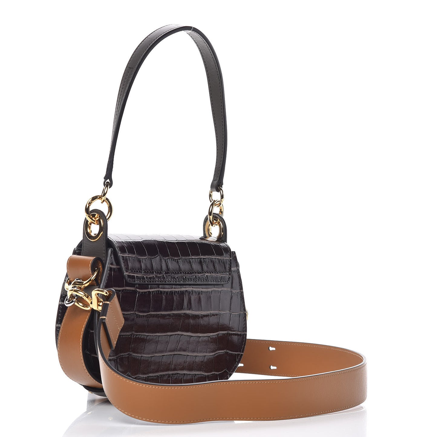Calfskin Crocodile Embossed Small Tess Bag Profound Brown