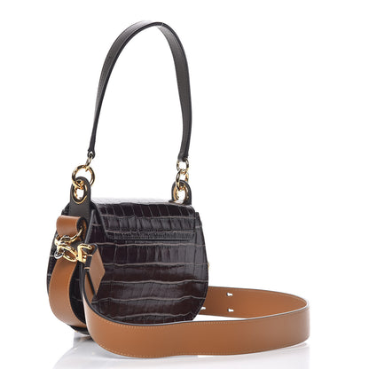 Chloe Calfskin Crocodile Embossed Small Tess Bag Profound Brown 3 of 9