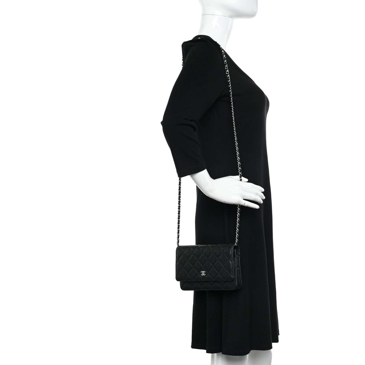 Caviar Quilted Wallet on Chain WOC Black