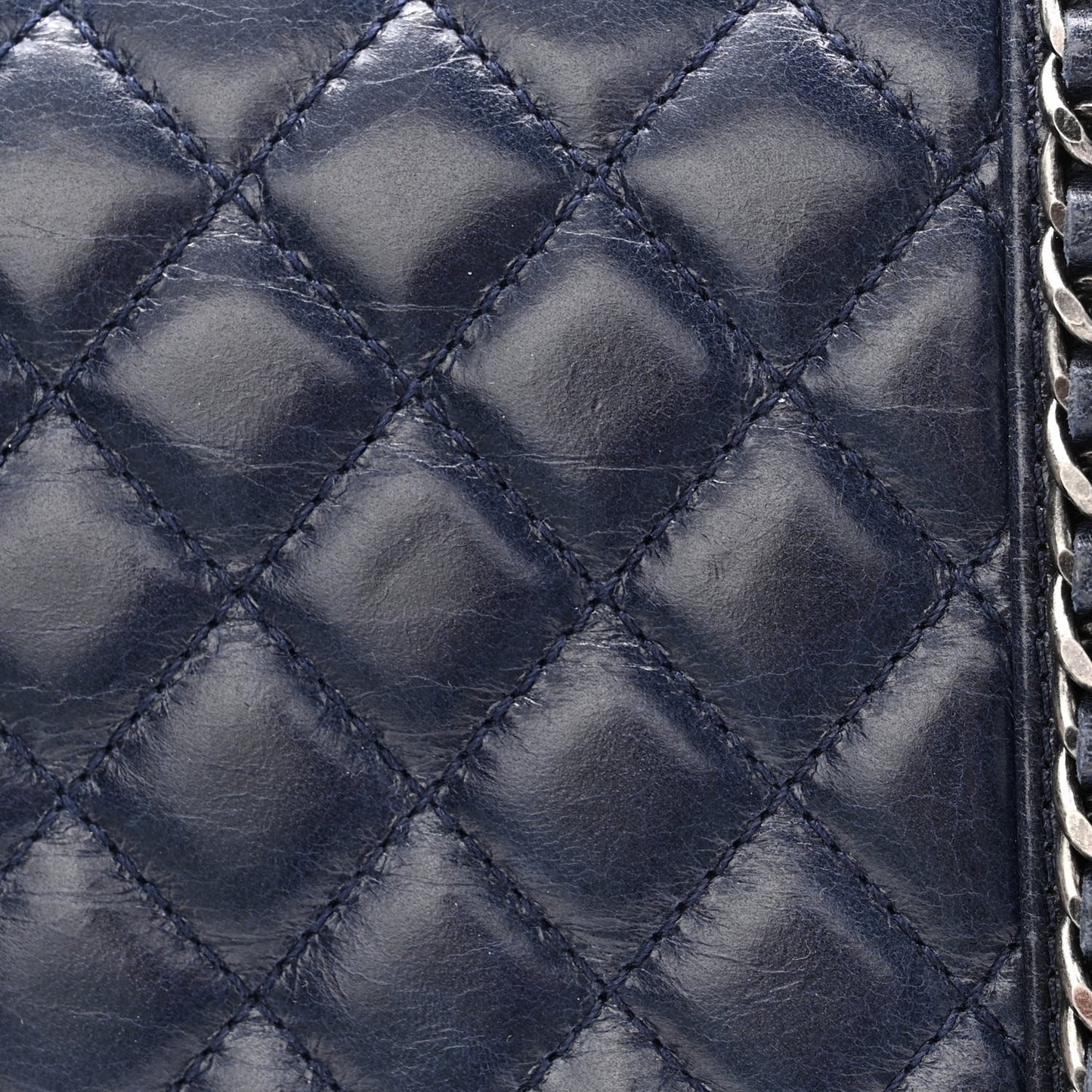 Glazed Calfskin Quilted Medium Boy Chained Flap Blue