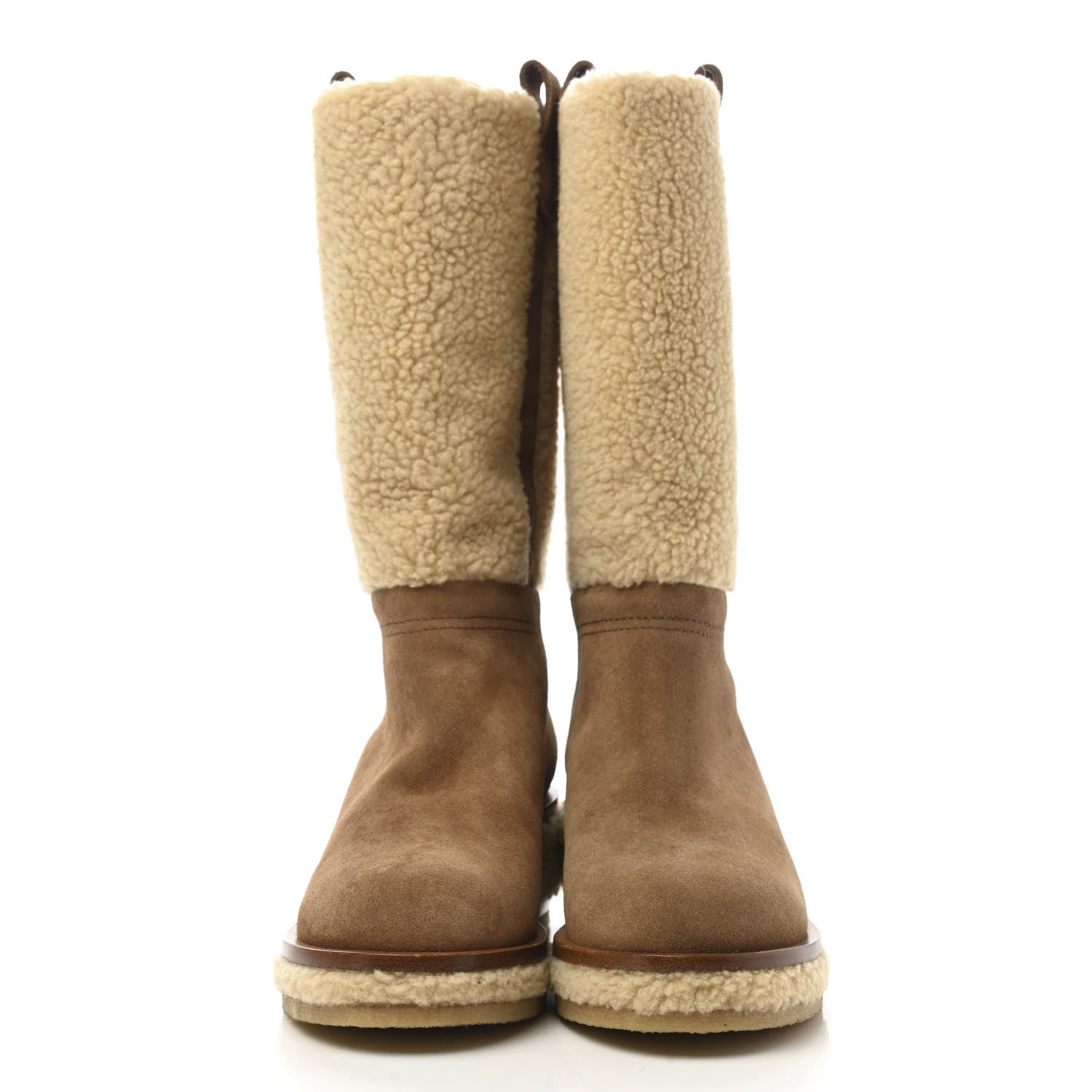 Chanel Shearling Suede Calfskin High Boots 36 Brown Beige 2 of 12