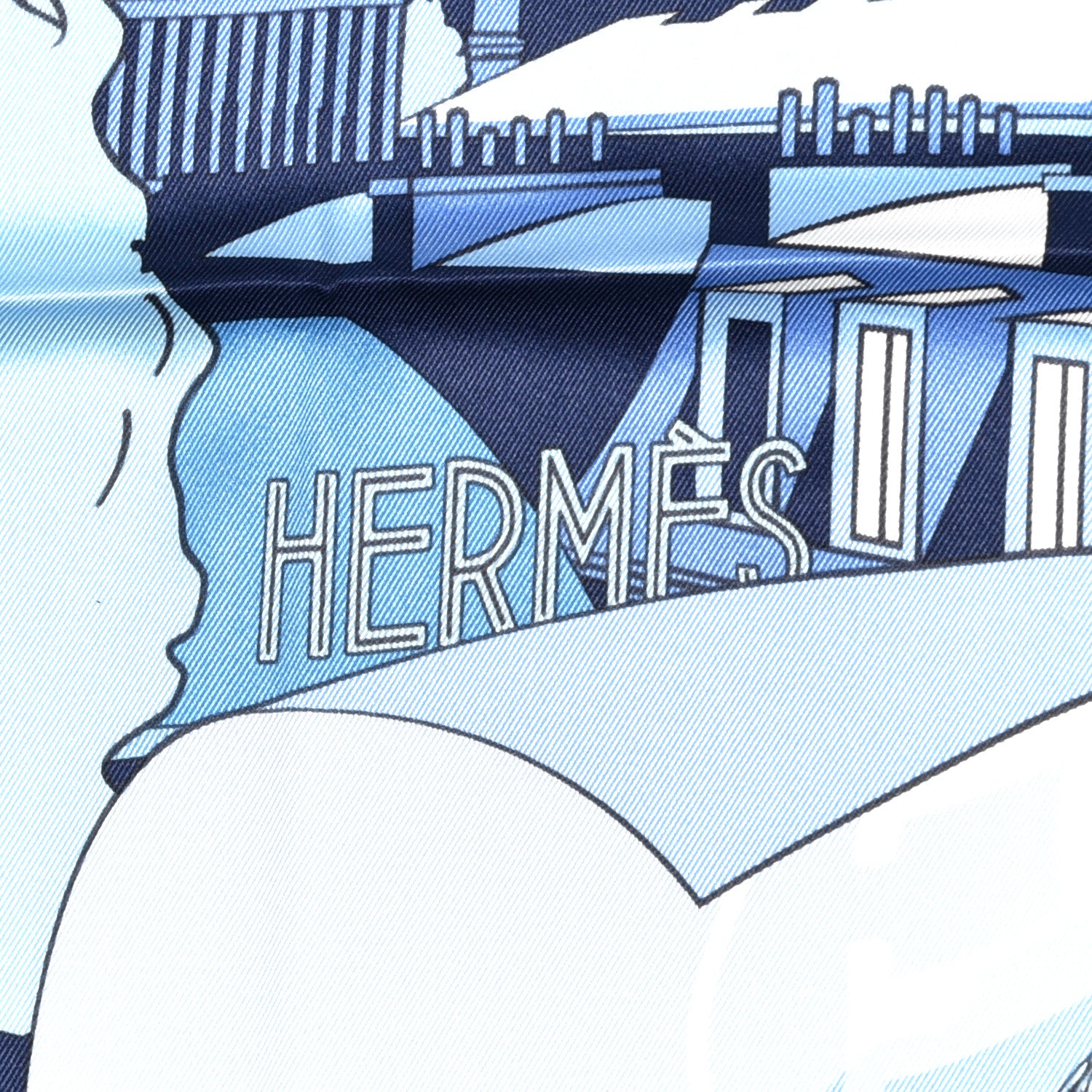 Hermes Silk Minuit Au Faubourg Scarf 70 Marine Ciel White 4 of 7