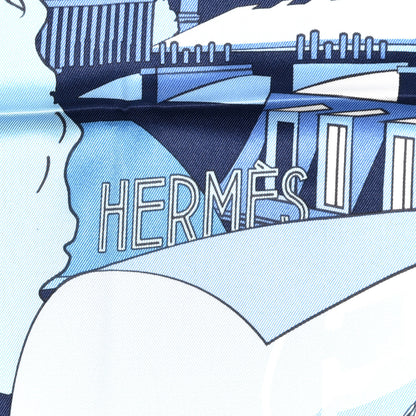 Hermes Silk Minuit Au Faubourg Scarf 70 Marine Ciel White 4 of 7