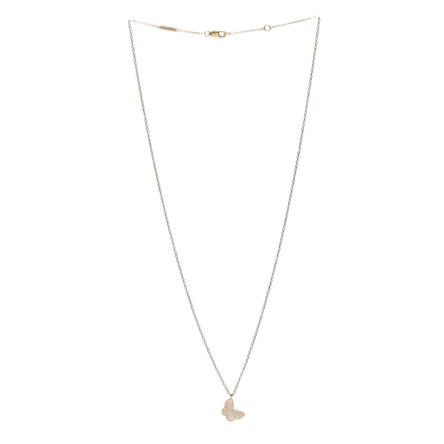18K Yellow Gold Mother of Pearl Sweet Alhambra Butterfly Pendant Necklace
