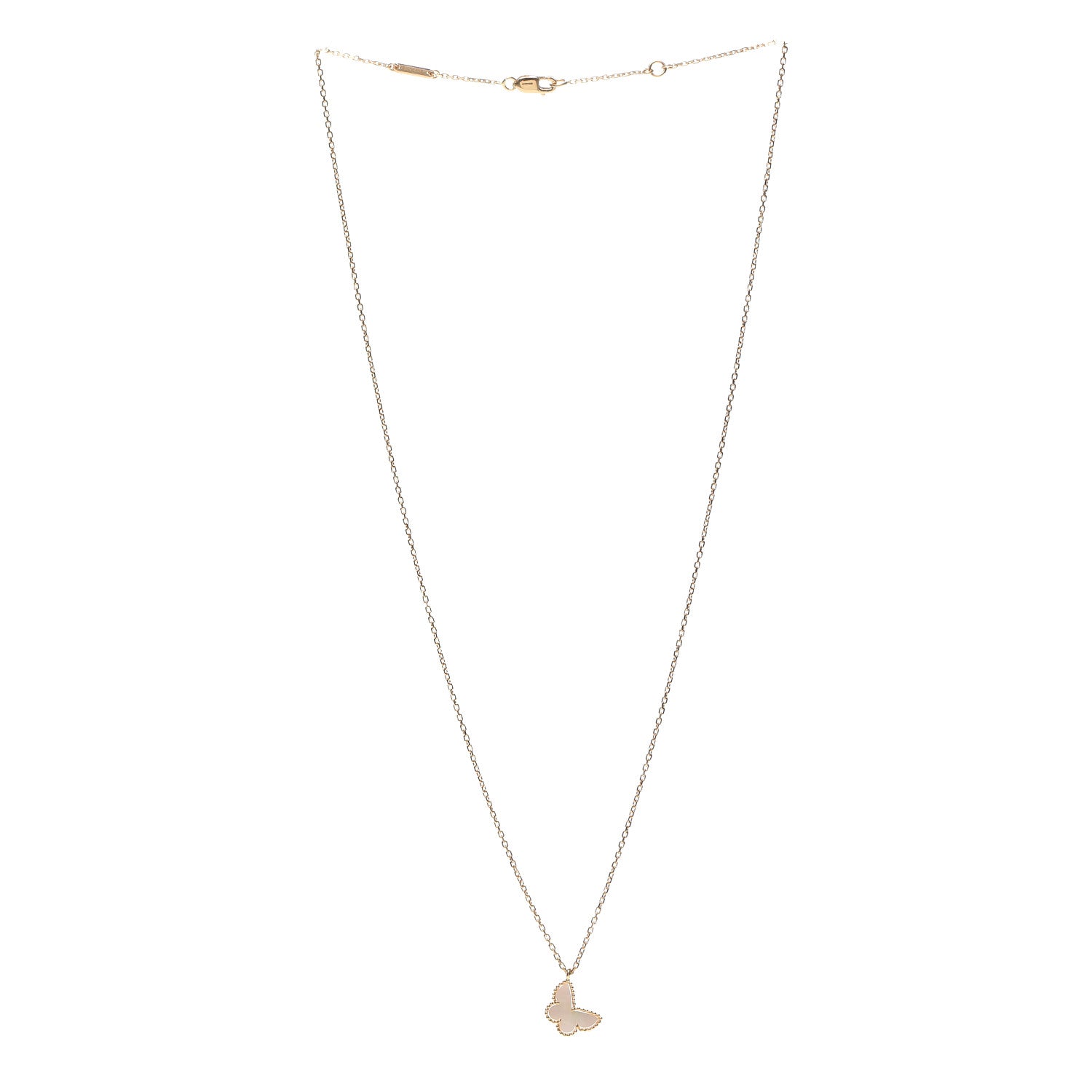 Van Cleef & Arpels 18K Yellow Gold Mother of Pearl Sweet Alhambra Butterfly Pendant Necklace 3 of 6
