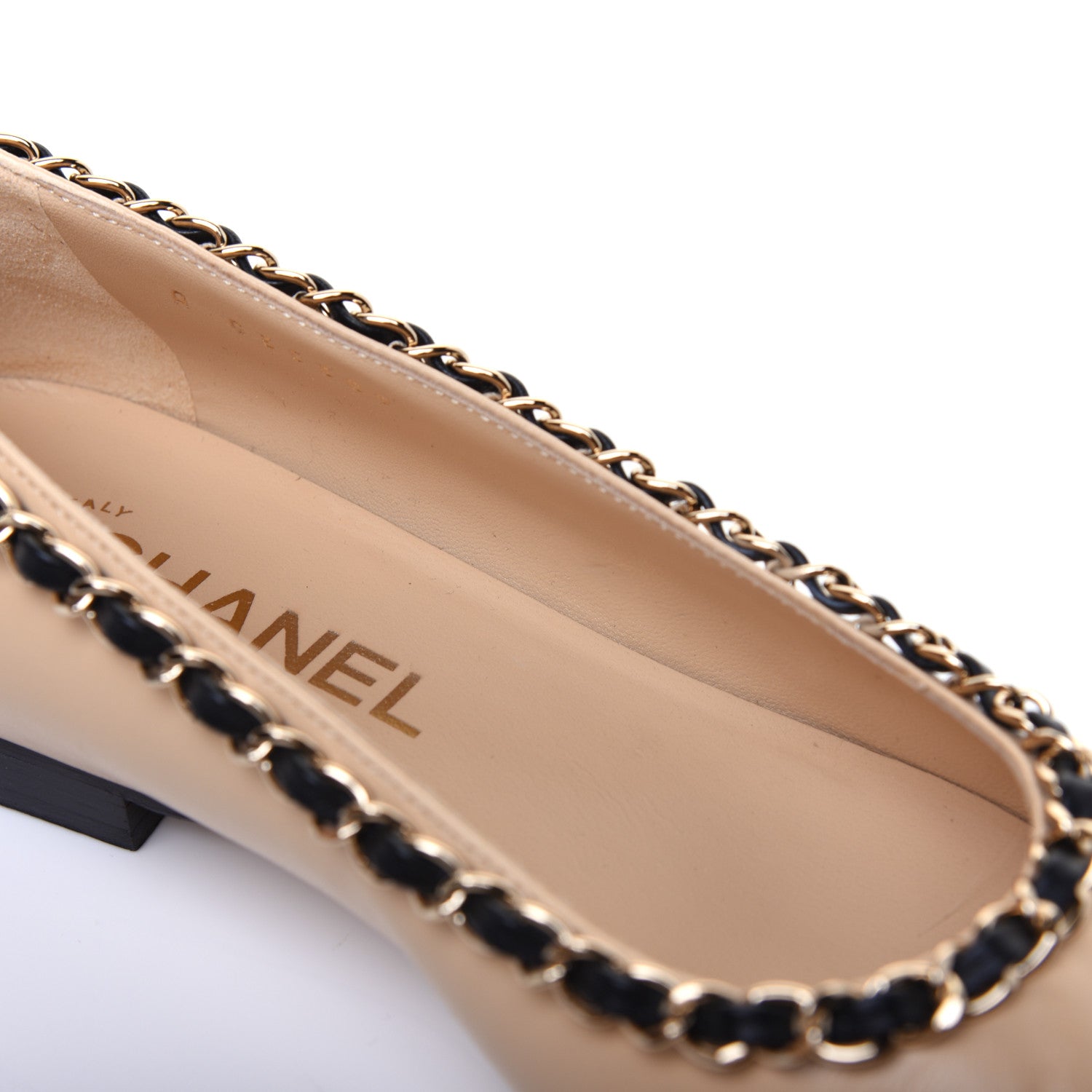 Chanel Lambskin Grosgrain Chain Cap Toe Flats 36 Beige Black 13 of 15