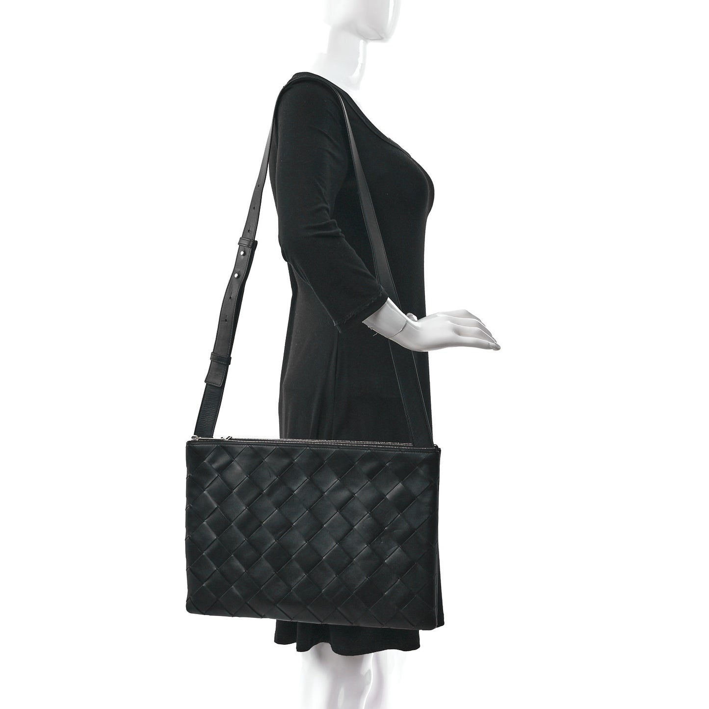 Nappa Intrecciato Triple Zip Messenger Bag Black