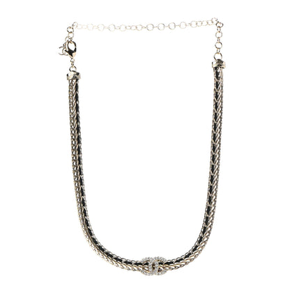 Chanel Metal Lambskin Crystal Chain CC Necklace Black Gold 3 of 7