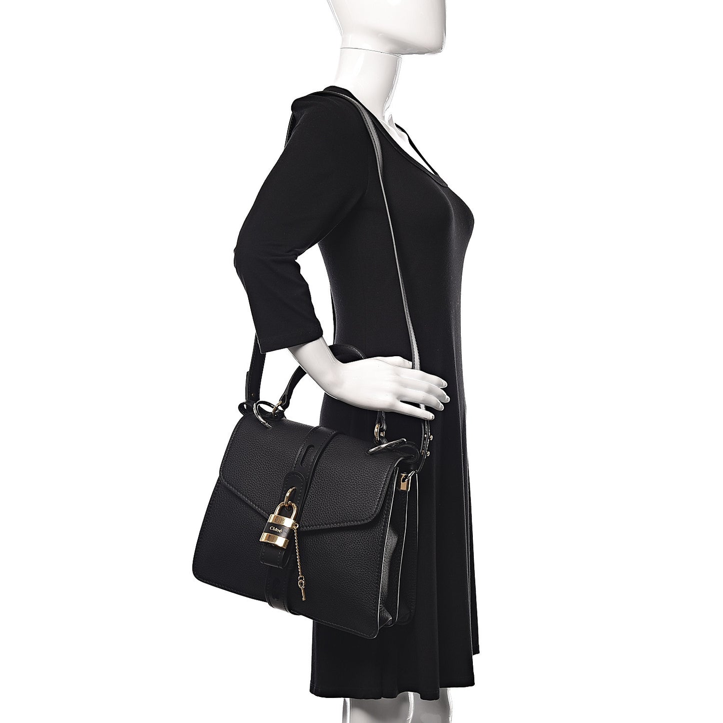 Grained Calfskin Medium Aby Day Shoulder Bag Black