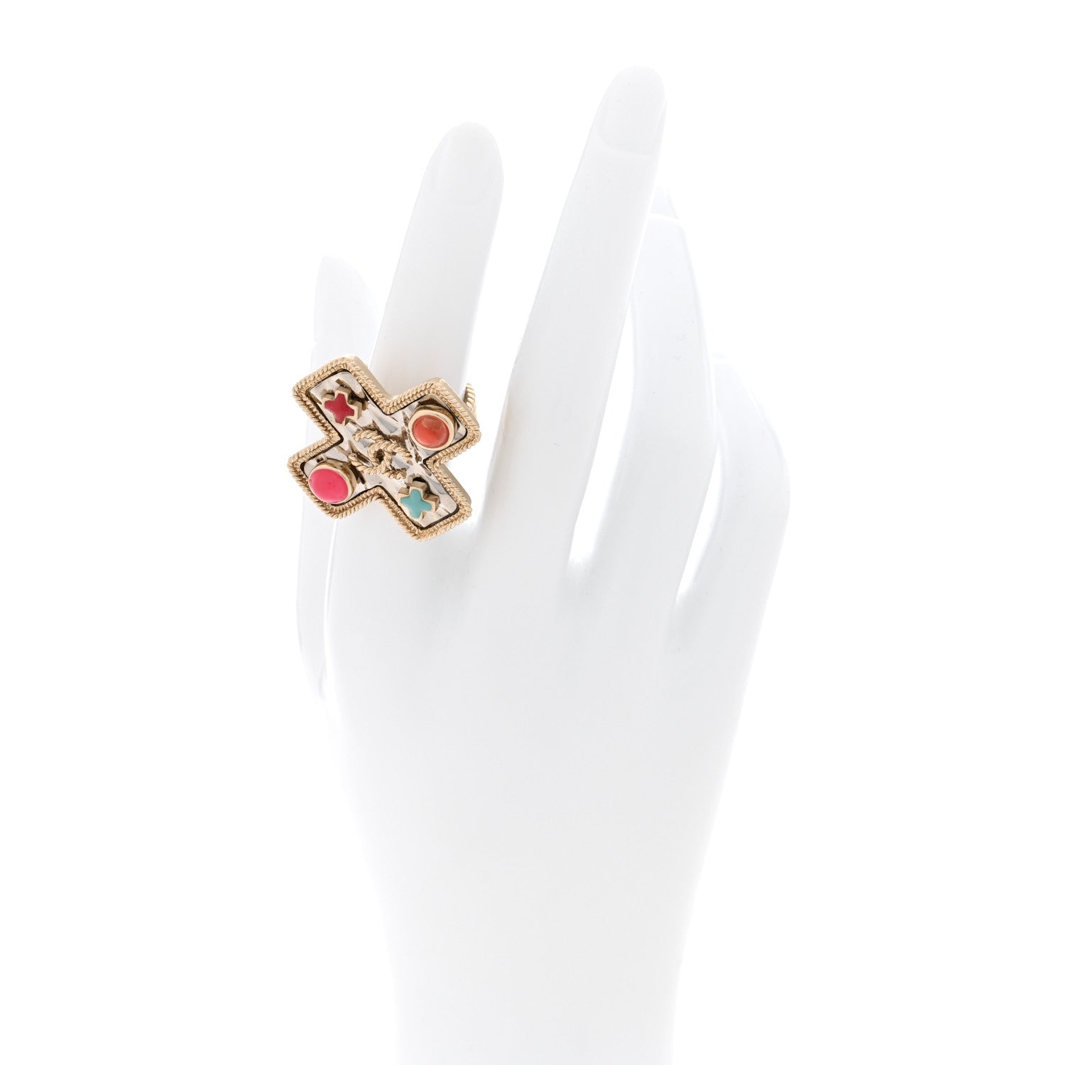 Chanel Gripoix Enamel XOXO CC Ring 52 6 Light Gold 2 of 5