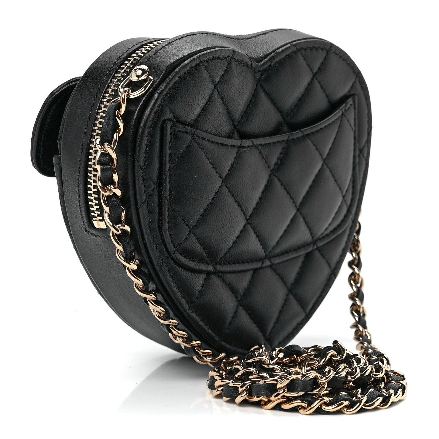 Lambskin Quilted CC In Love Heart Clutch With Chain Black