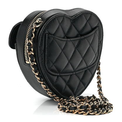 Chanel Lambskin Quilted CC In Love Heart Clutch With Chain Black 3 of 13