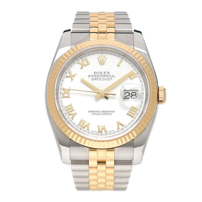 Rolex Stainless Steel 18K Yellow Gold 36mm Oyster Perpetual Datejust Watch White Roman 116233 1 of 5