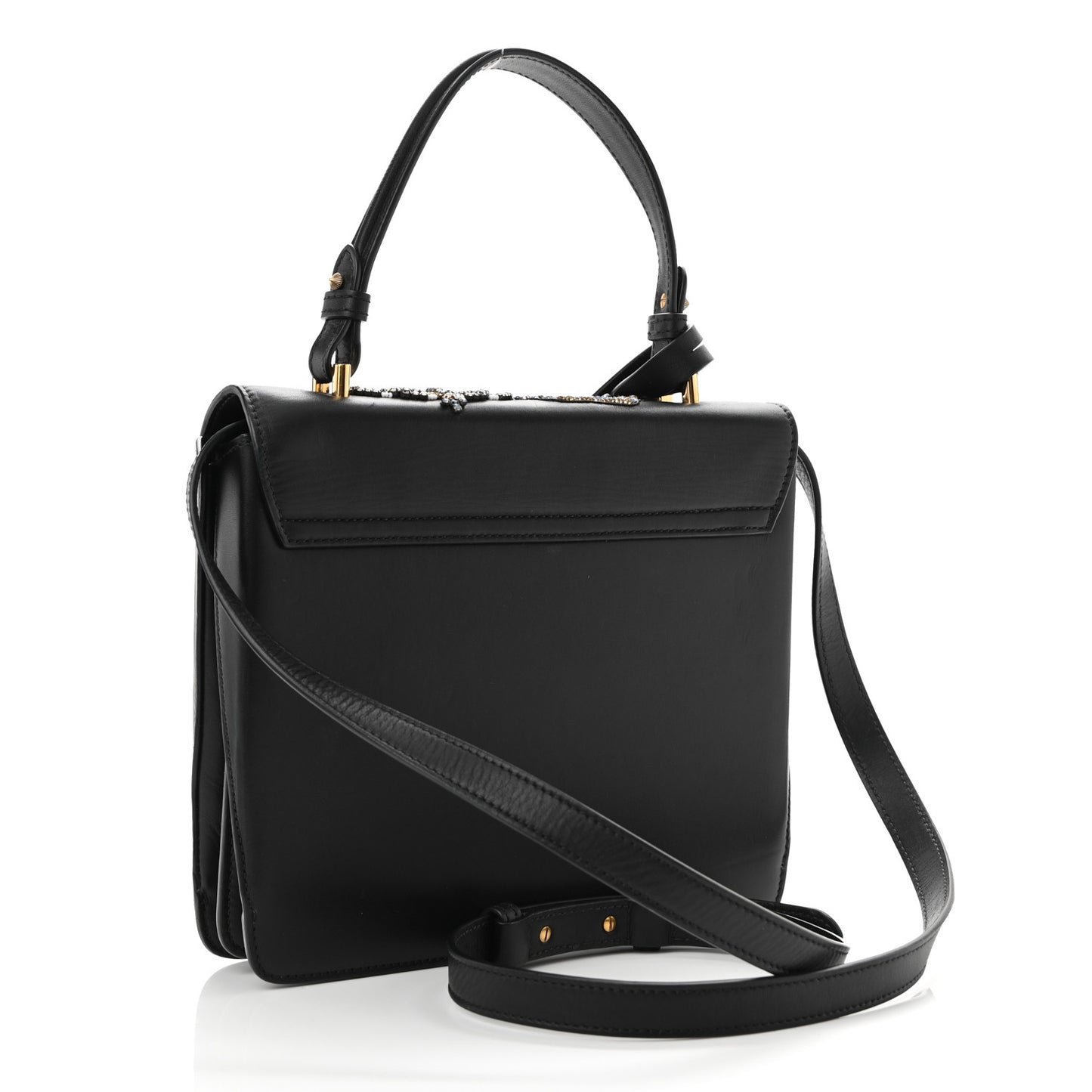 Nappa Crystal Crown Embellished La Medusa Top Handle Messenger Flap Black Multicolor