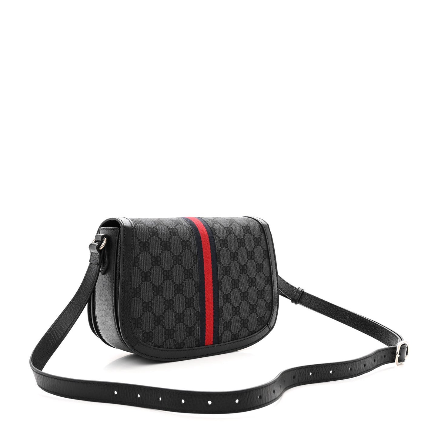 X BALENCIAGA BB Supreme Monogram Web Ophidia Shoulder Bag Black
