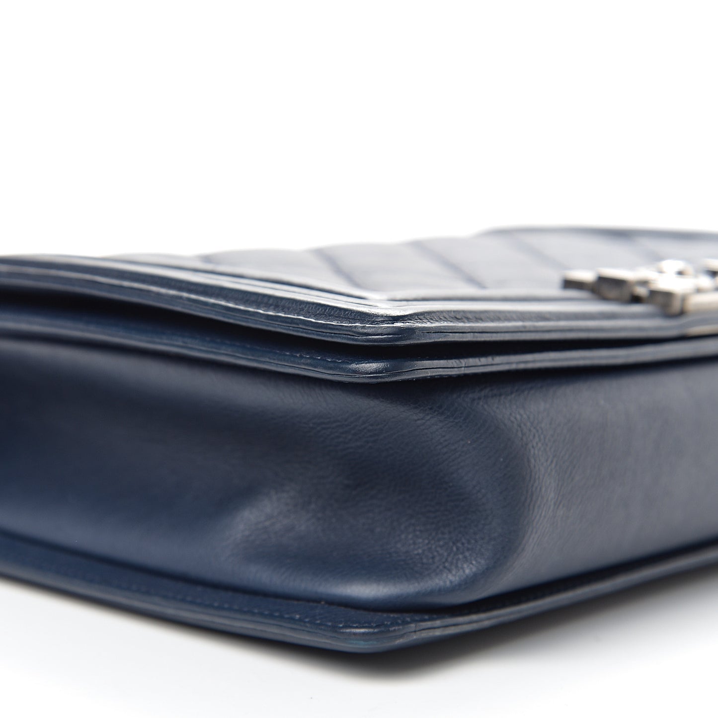 Calfskin Double Stitch New Medium Boy Flap Navy Blue