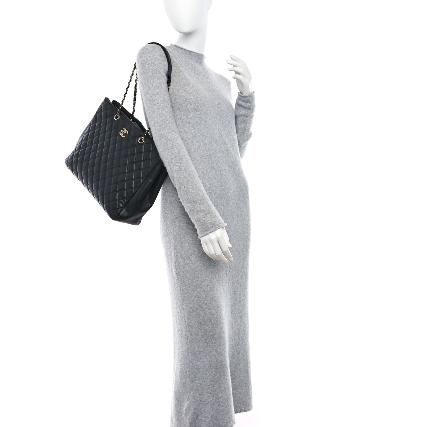 Caviar Quilted Large Shopping Tote Black