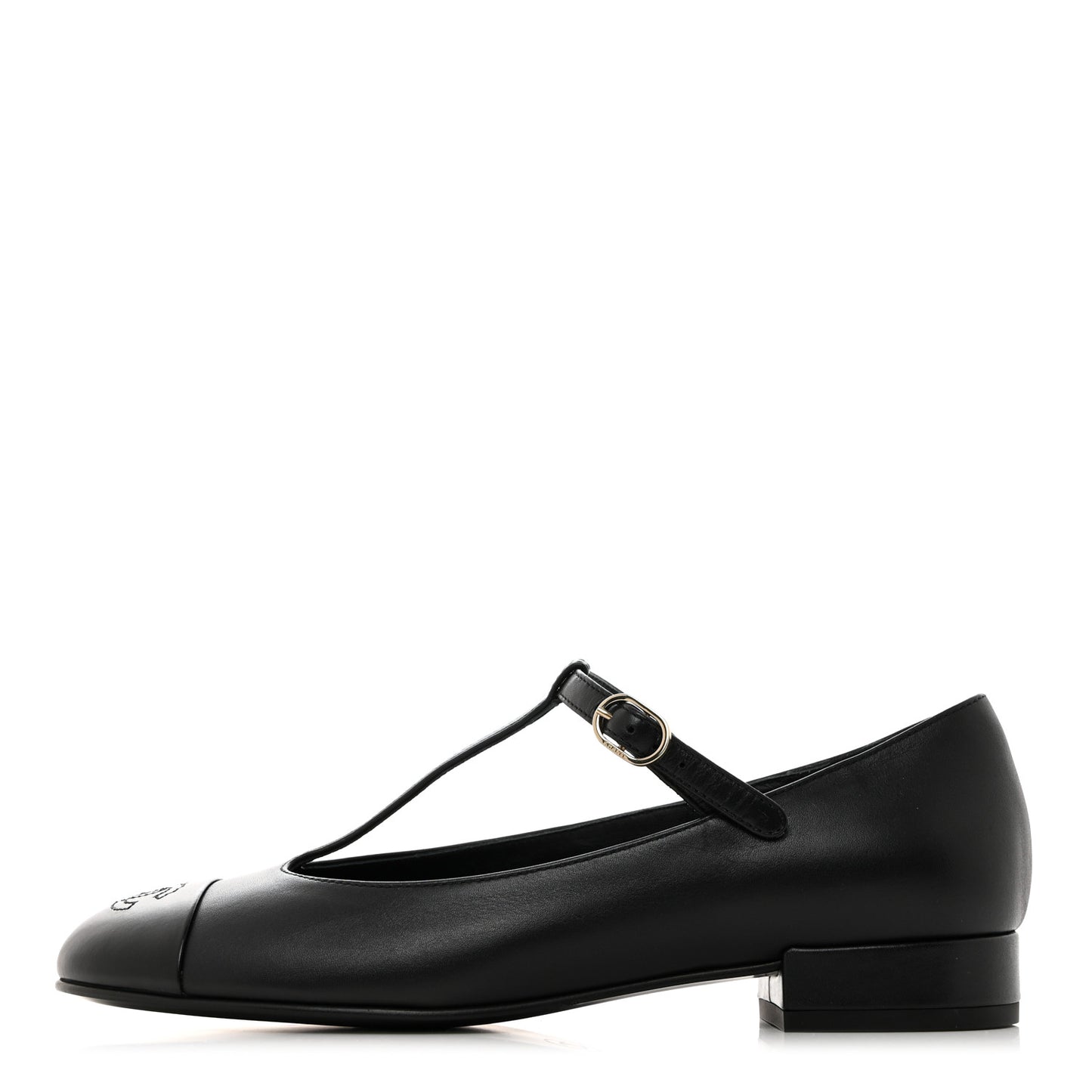 Calfskin Cap Toe T Strap CC Flats 37 Black