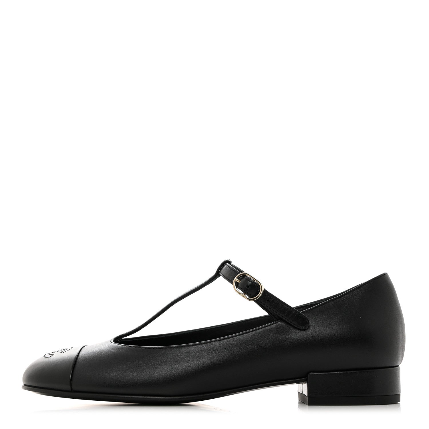 Chanel Calfskin Cap Toe T Strap CC Flats 37 Black 1 of 9