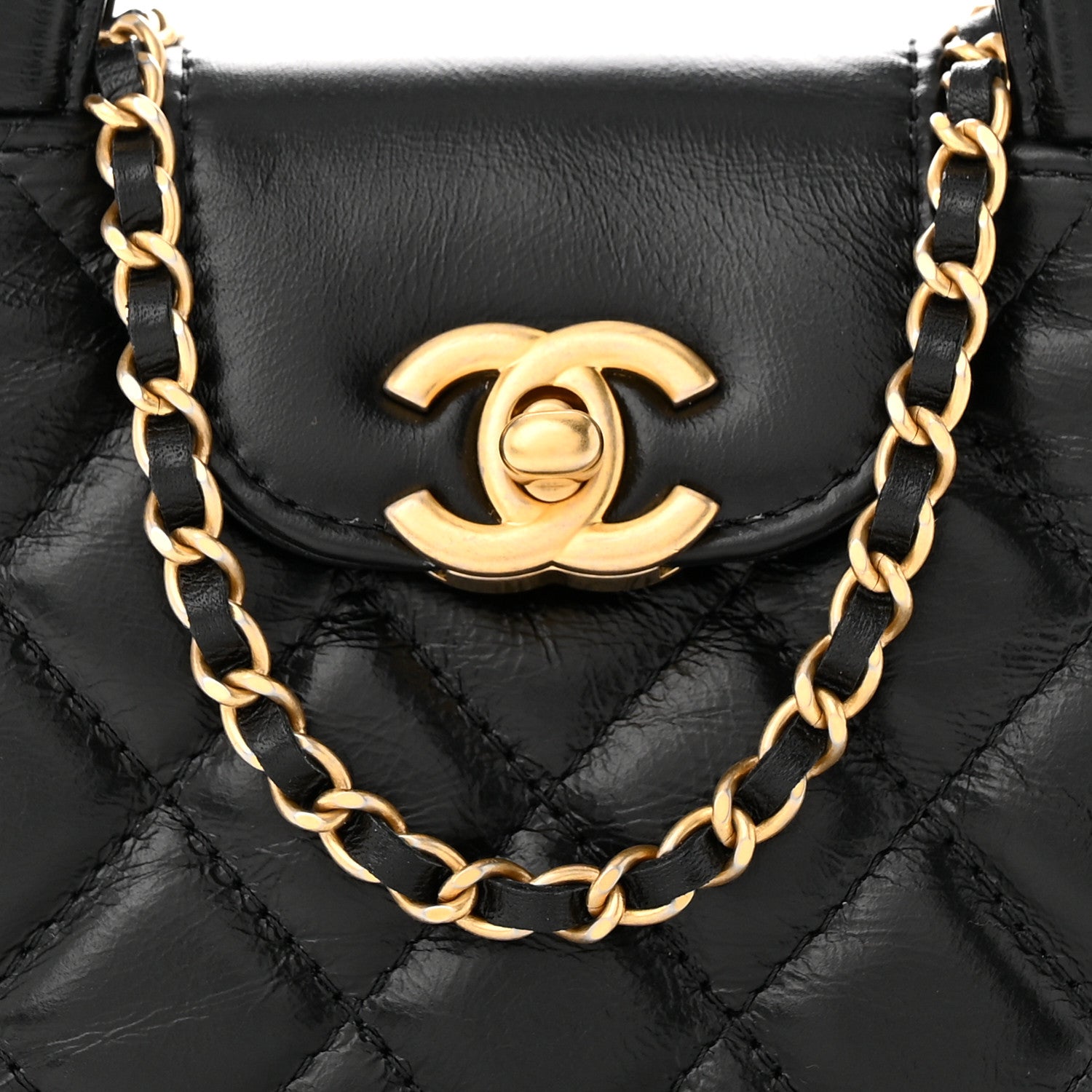 Chanel Shiny Aged Calfskin Quilted Mini Nano Kelly Shopper Black 8 of 11
