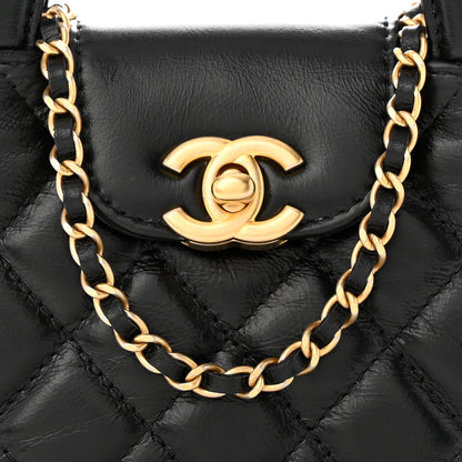 Chanel Shiny Aged Calfskin Quilted Mini Nano Kelly Shopper Black 8 of 11