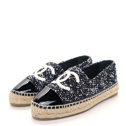 Chanel Tweed Lambskin Patent CC Espadrilles 39 Black White 3 of 9