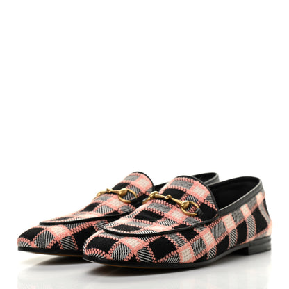 Gucci Tweed Check Horsebit Womens Jordaan Loafers 38.5 Black Pink Multicolor 3 of 8