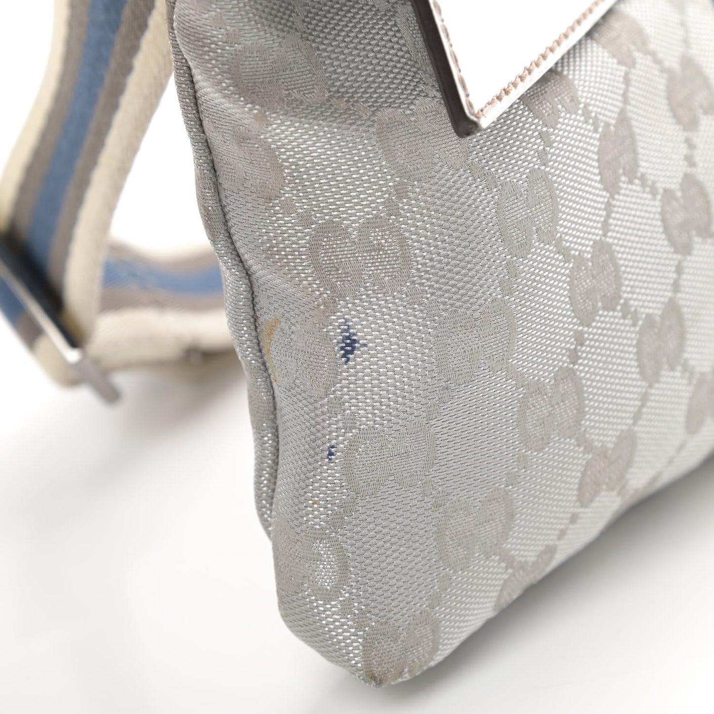 GG Monogram Web Double Pocket Belt Bag Silver