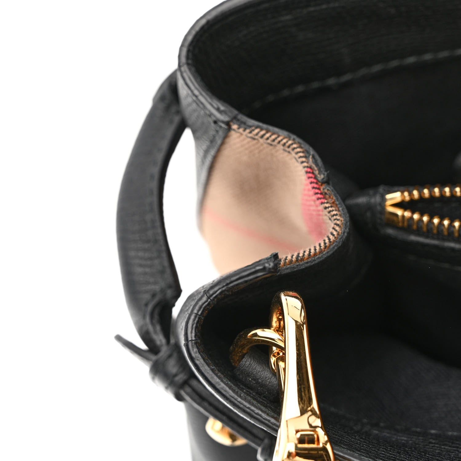 Burberry Grainy Calfskin House Check Medium Banner Tote Black 13 of 16