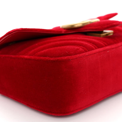 Gucci Velvet Matelasse Small GG Marmont Shoulder Bag Hibiscus Red 9 of 10