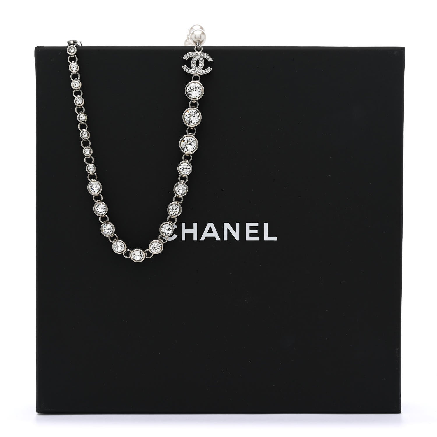 Chanel Pearl Crystal CC Choker Necklace Silver Pearly White 7 of 7