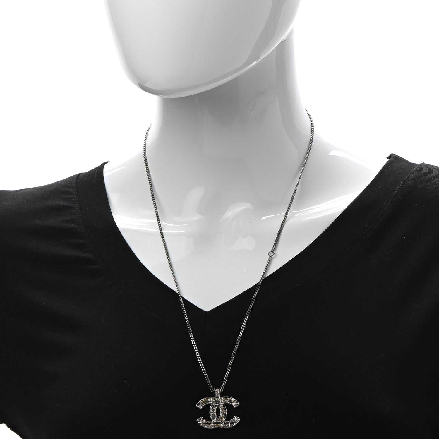 Chanel Crystal Pearl Tweed Effect CC Necklace Blue White 2 of 6