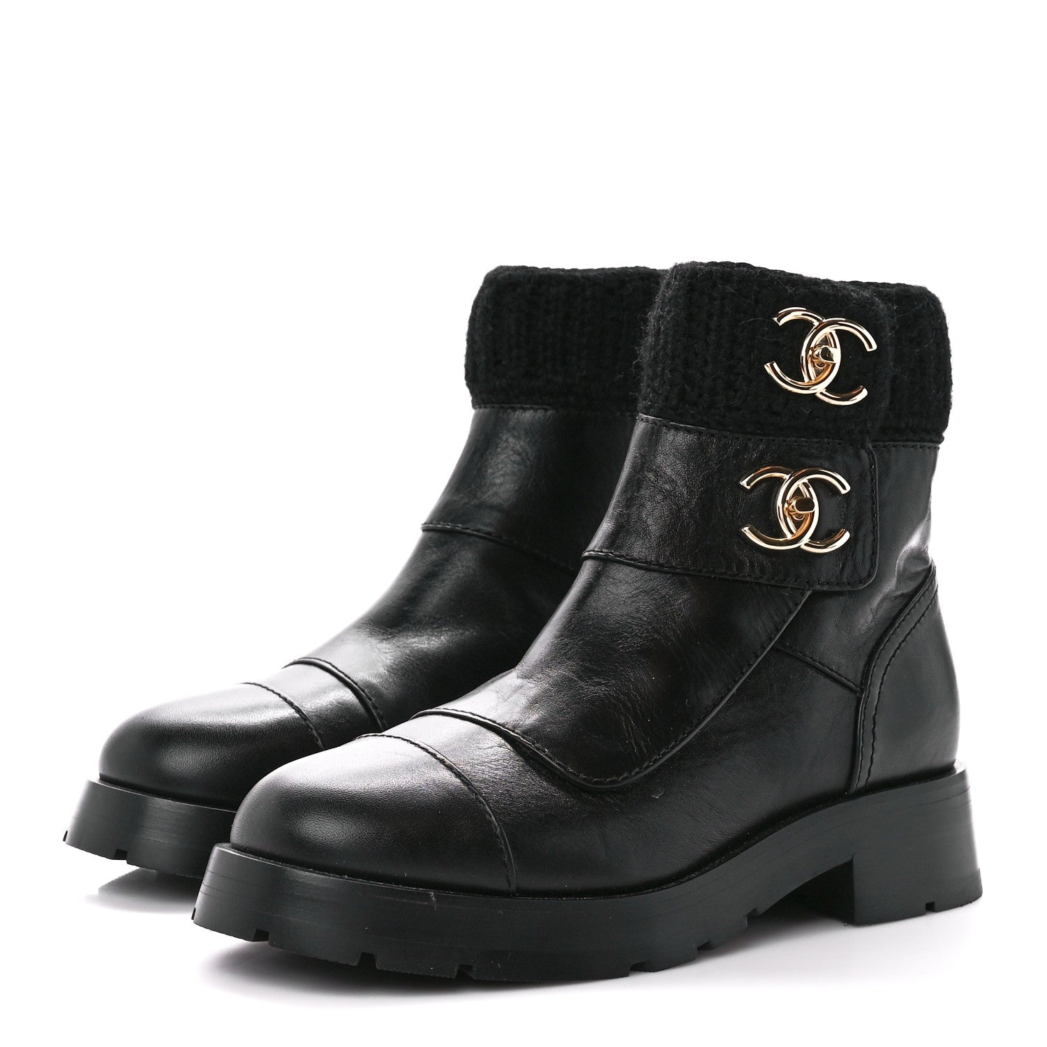 Chanel Calfskin Knit CC Short Boots 37 Black 3 of 11