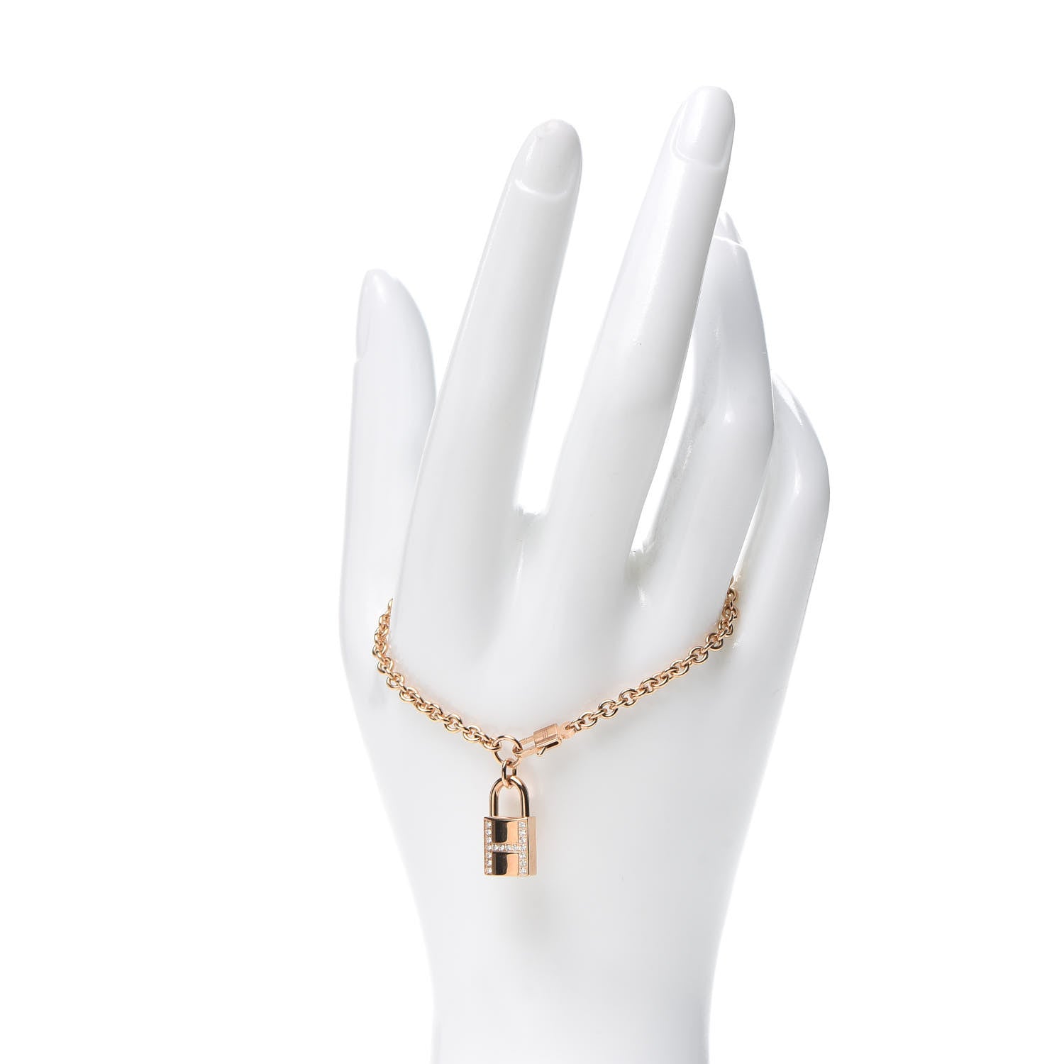 Hermes 18K Rose Gold Diamond Amulettes Cadenas Bracelet SH 2 of 6