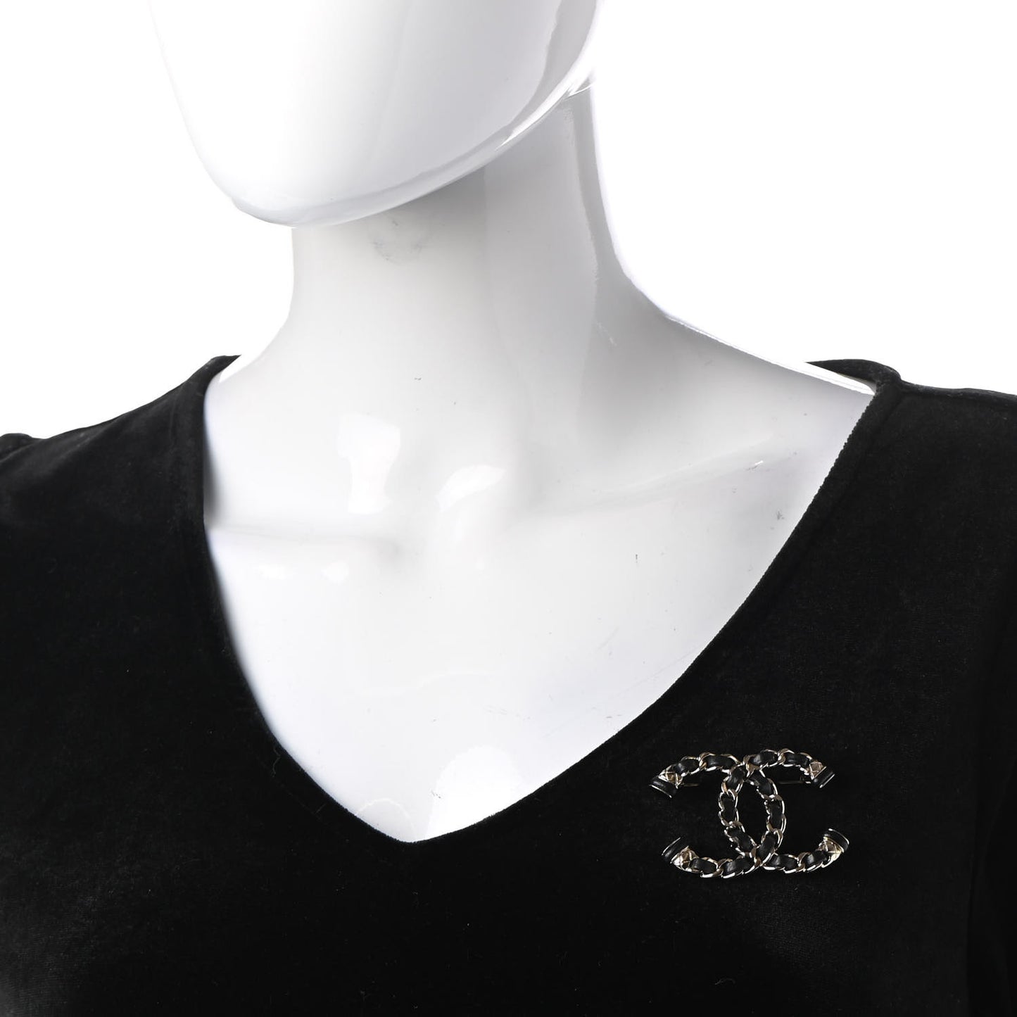Lambskin Chain CC Brooch Black Gold