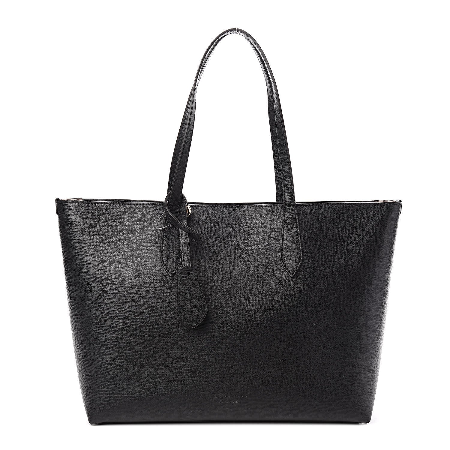 Burberry Grainy Calfskin Haymarket Colours Check Medium Zip Tote Black 1 of 10