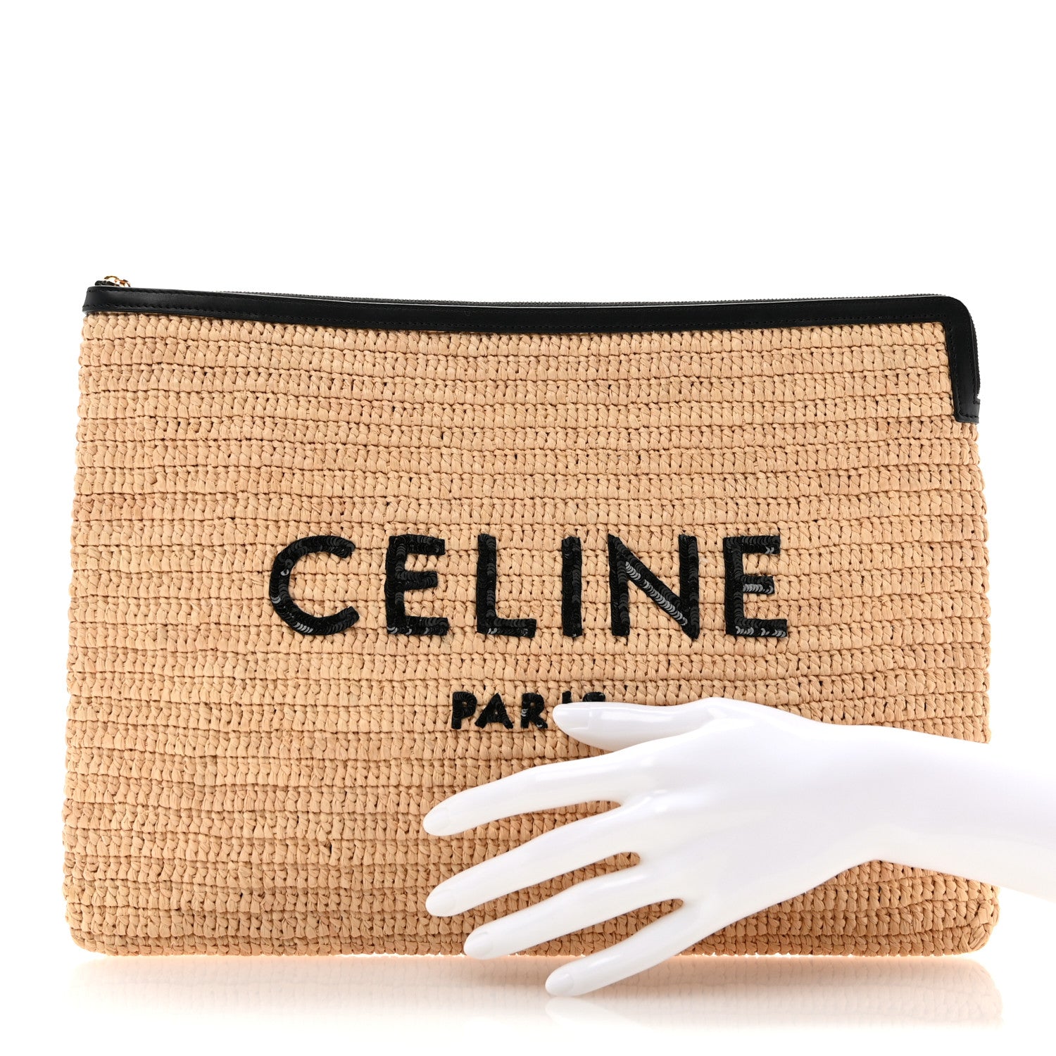 Celine Raffia Sequin Large Pouch Black 2 of 7