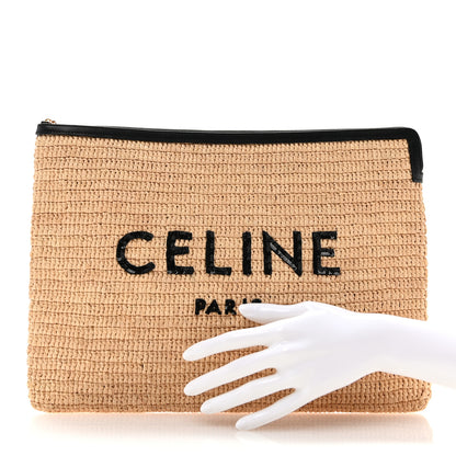 Celine Raffia Sequin Large Pouch Black 2 of 7
