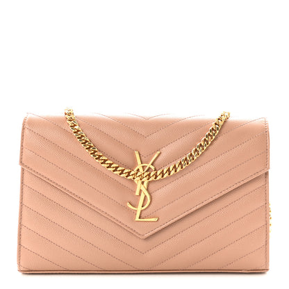 Saint Laurent Grain De Poudre Matelasse Chevron Monogram Chain Wallet Vintage Peach 1 of 9