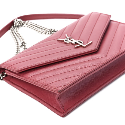 Saint Laurent Grain De Poudre Matelasse Chevron Monogram Envelope Chain Wallet Blush Fonce 10 of 11
