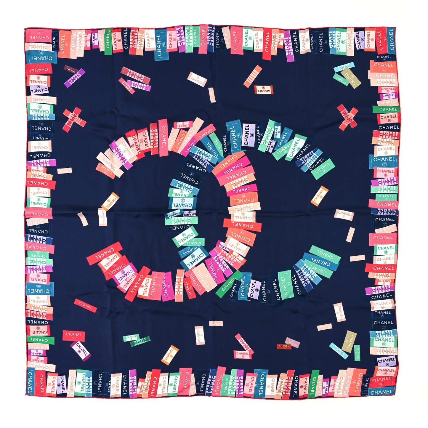 Silk CC Logo Tag Square Scarf Red Blue