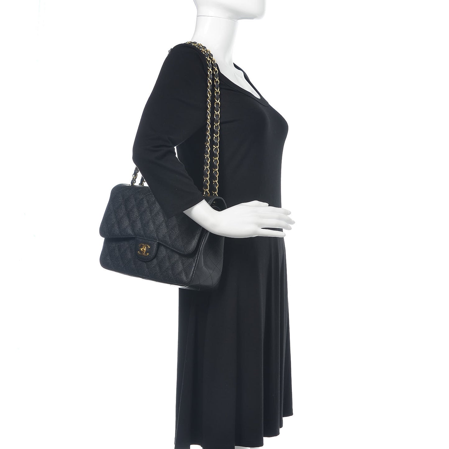 Caviar Quilted Jumbo Double Flap Black