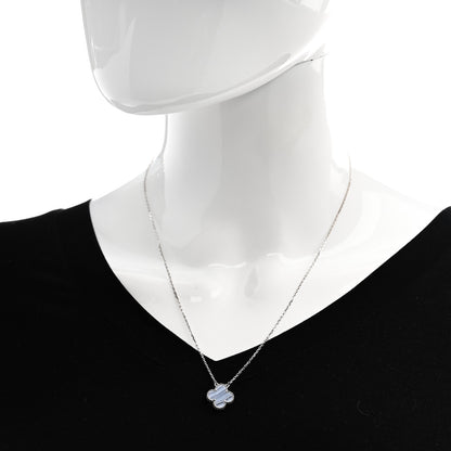 Van Cleef & Arpels 18K White Gold Chalcedony Vintage Alhambra Pendant Necklace 2 of 6