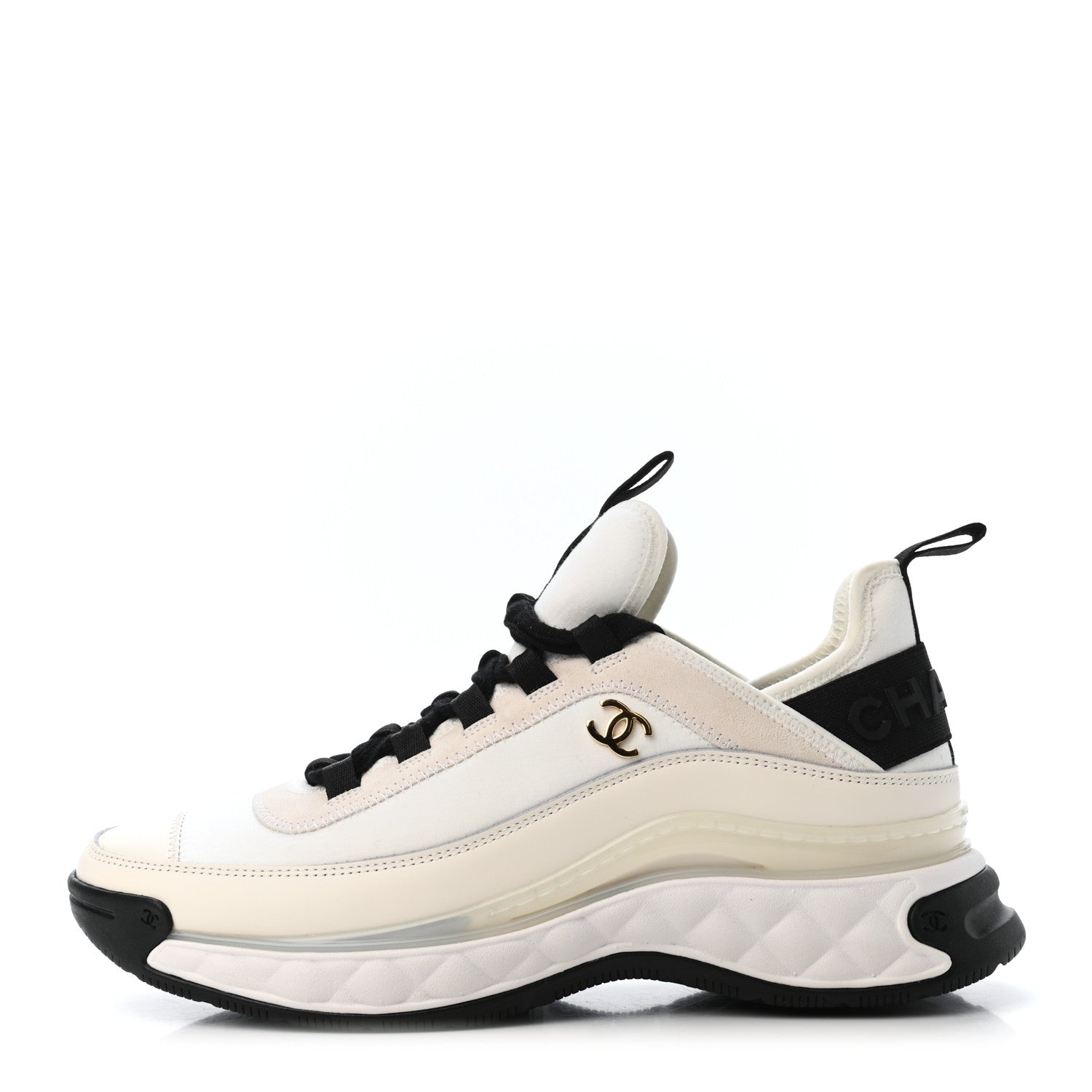 Chanel Velvet Calfskin Mixed Fibers CC Sneakers 37.5 Ivory Black 1 of 4